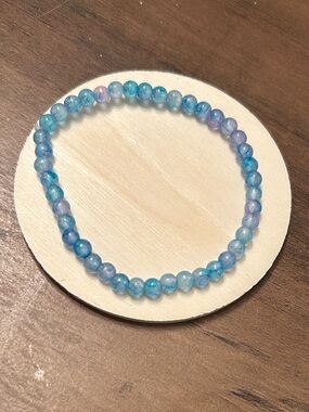 L - Blue Beaded Stretch Bracelet - Women Jewelry